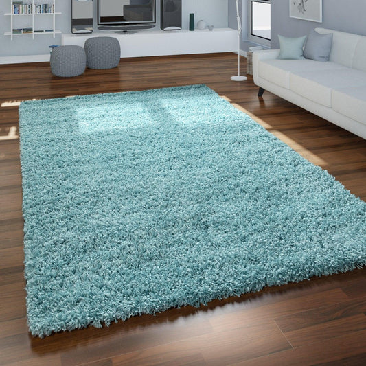 Simple High-Pile Rug Blue Turqouis Living Room Robust
