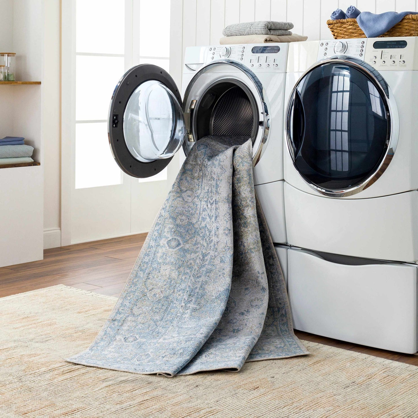 Gael Blue Flat Pile Washable Rug