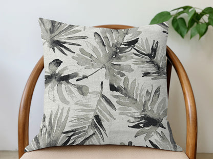 Linen Leaf Pillow Cover - Gray