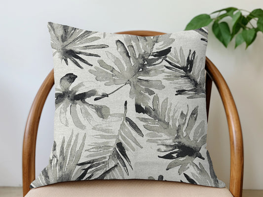 Linen Leaf Pillow Cover - Gray