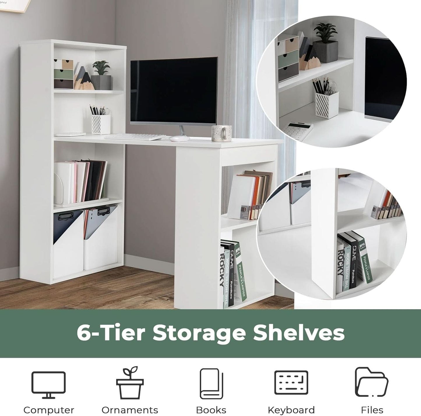 Space-Saving 48 Inch Computer Desk with Bookshelf