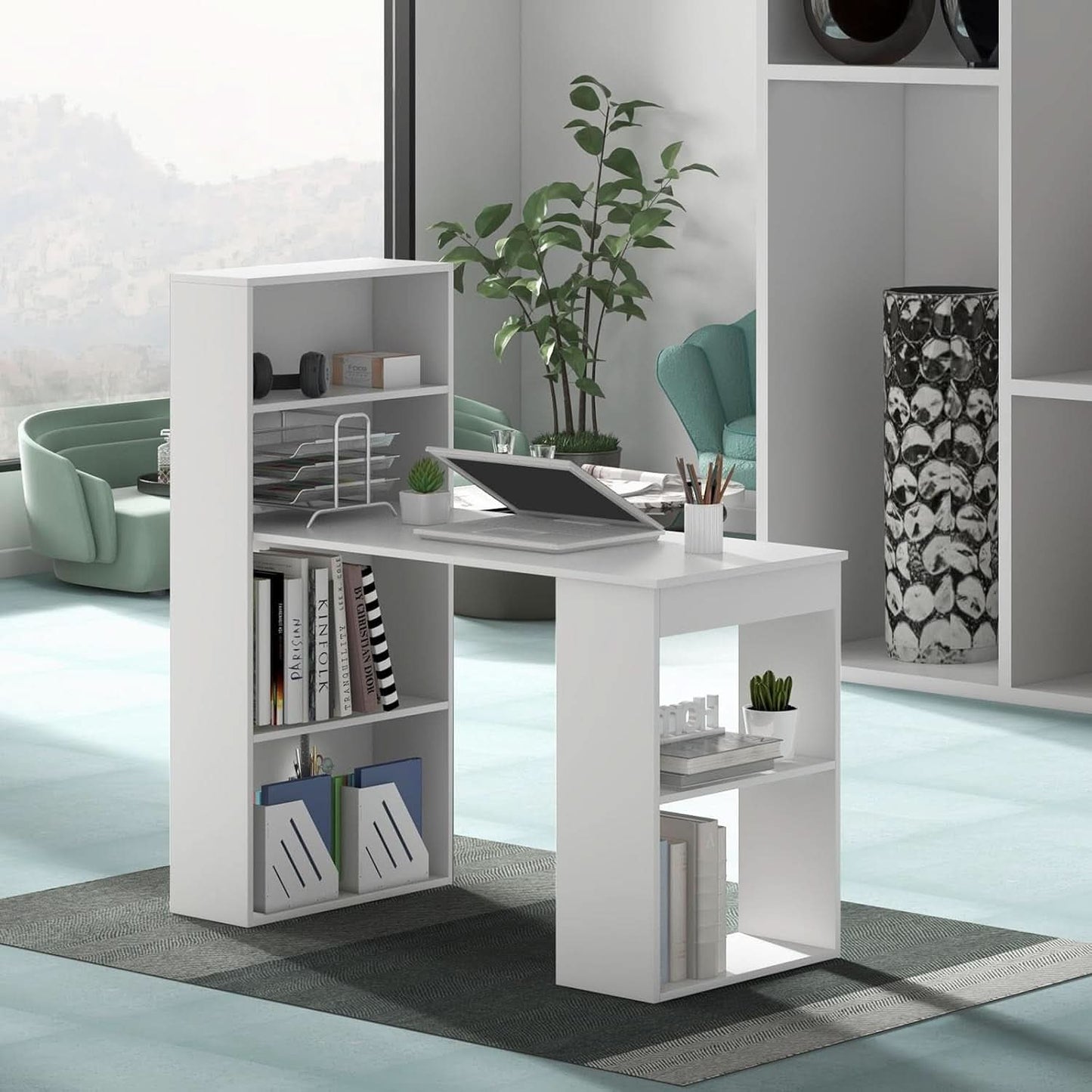 Space-Saving 48 Inch Computer Desk with Bookshelf
