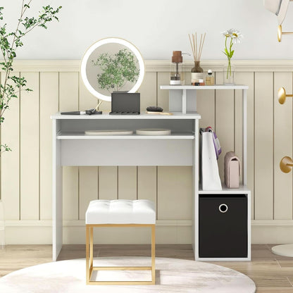Space-Saving Computer Desk with Drawer and Storage Shelves