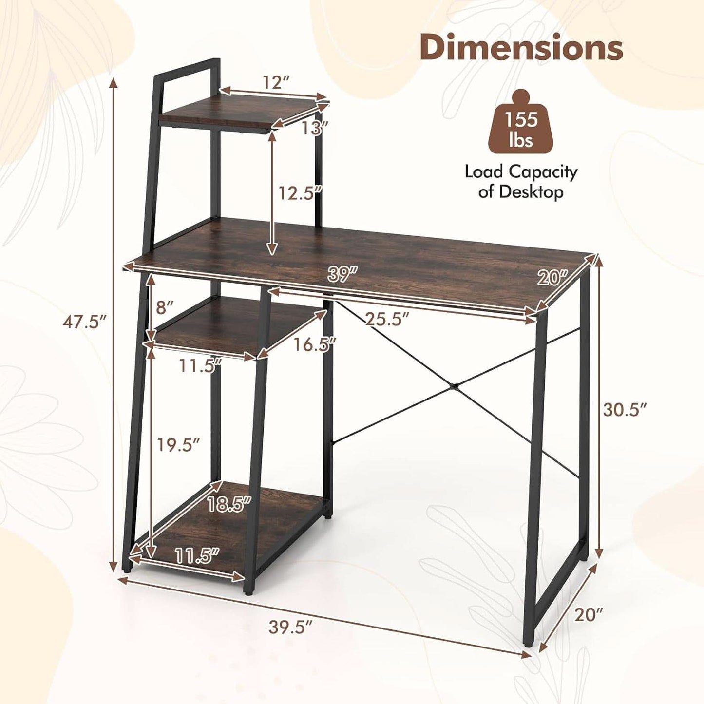 Space-Saving Computer Desk With Shelves For Small Areas