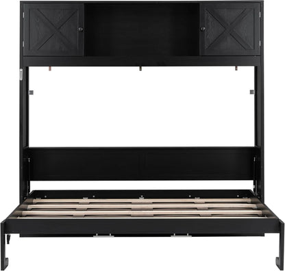 Full Size Murphy Cabinet Bed With Storage Shelf Black