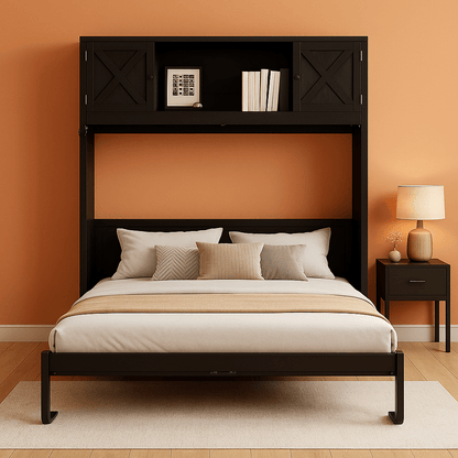 Full Size Murphy Cabinet Bed With Storage Shelf Black