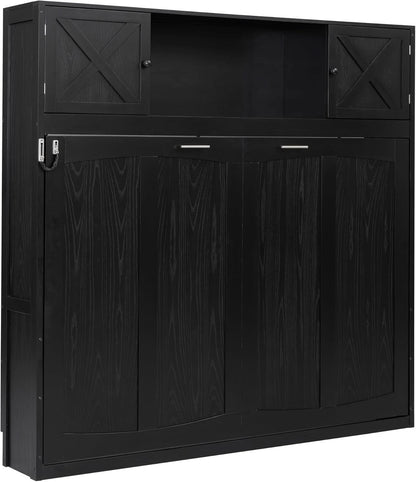 Full Size Murphy Cabinet Bed With Storage Shelf Black