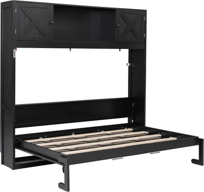 Full Size Murphy Cabinet Bed With Storage Shelf Black