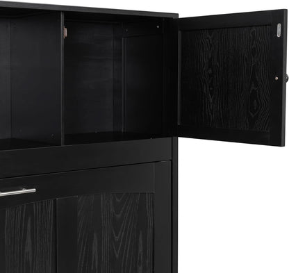 Full Size Murphy Cabinet Bed With Storage Shelf Black