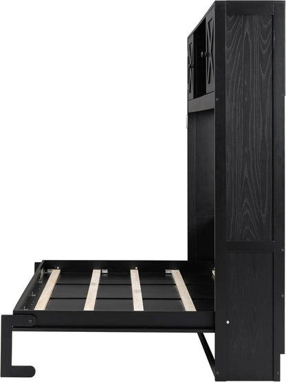 Full Size Murphy Cabinet Bed With Storage Shelf Black