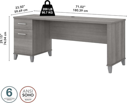Spacious Home Office Desk with Drawers in Gray