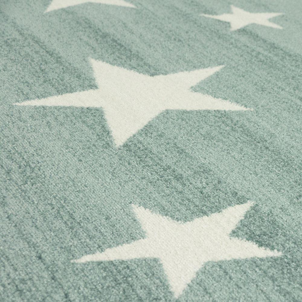 Stars Rug Kids for Nursery in Green White Pastel Colors