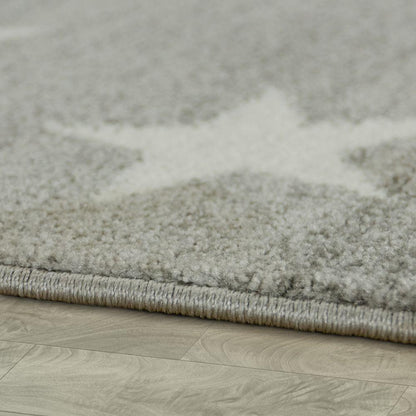 Stars Rug Kids for Nursery In Grey White Pastel Colors