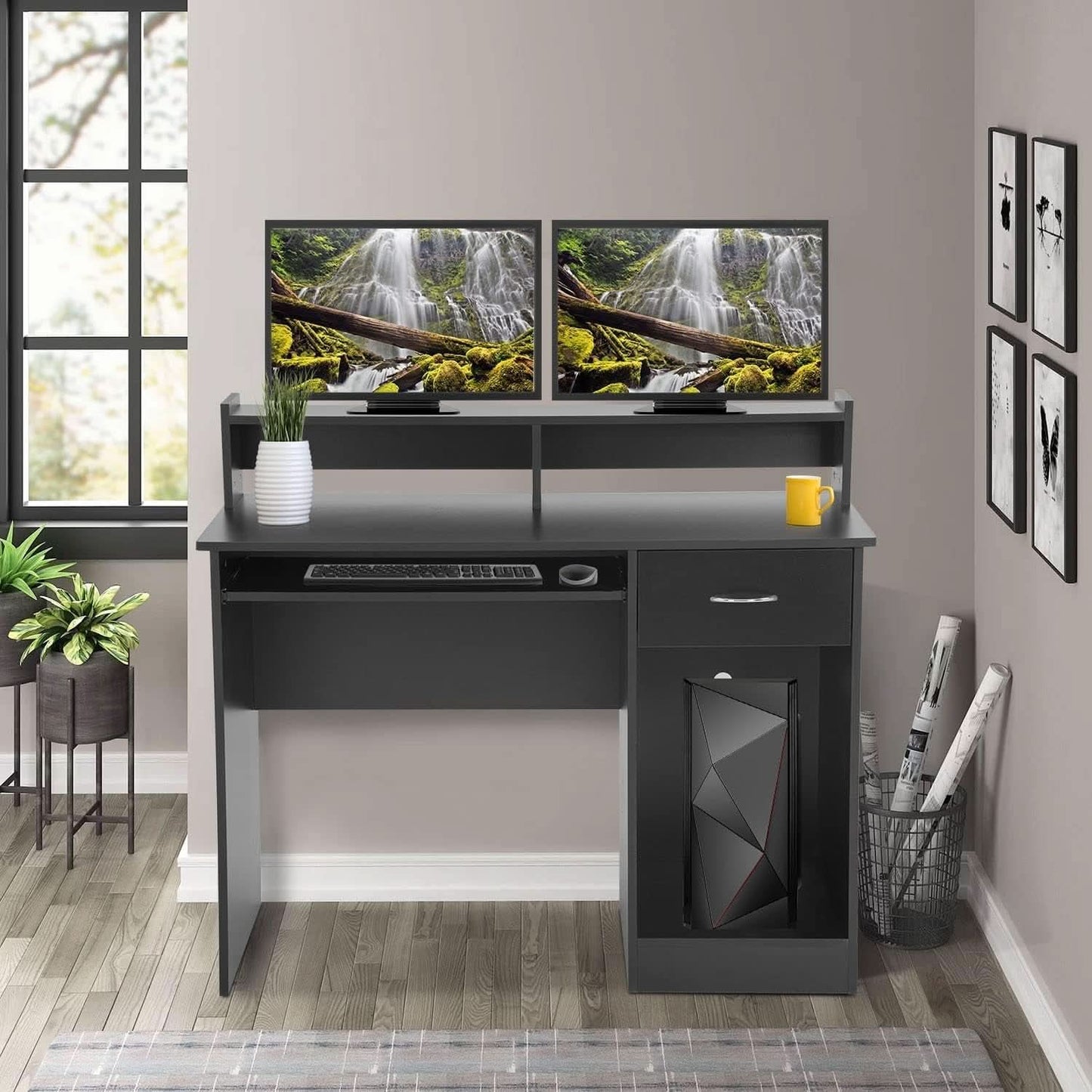 Stylish Office Desk with Drawers and Keyboard Tray