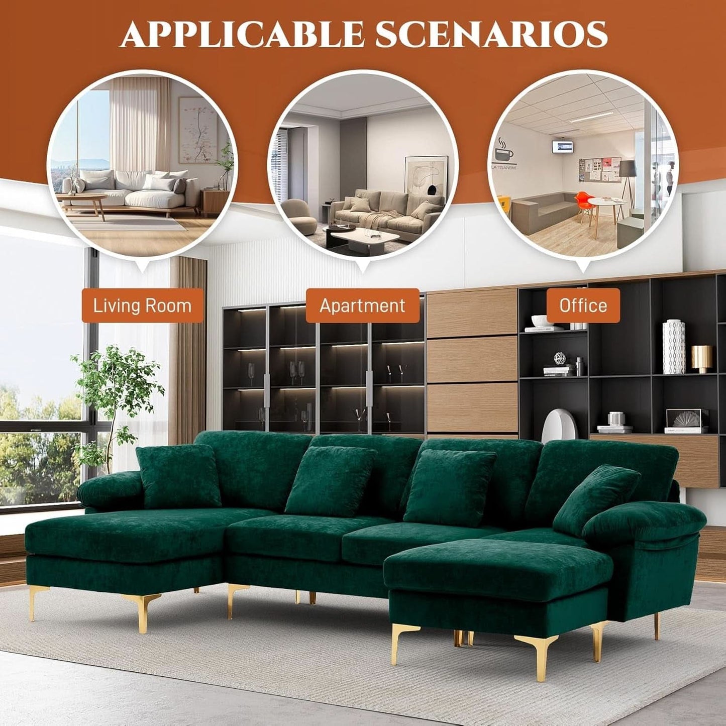 Stylish U Shaped Sectional Sofa Couch with Ottoman