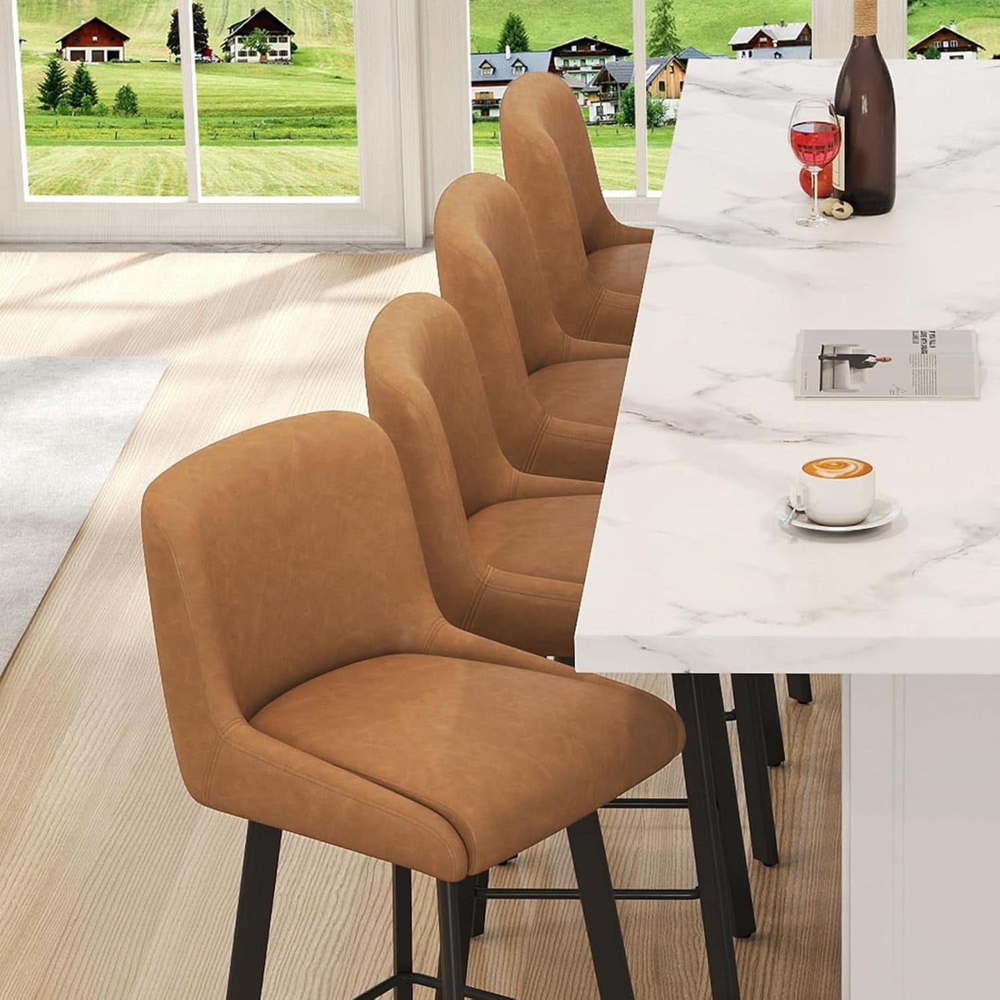 26 Inch Whiskey Brown Bar Stools Set Of 2 For Kitchen Island