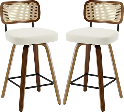 Swivel Counter Height Bar Stools Cream White Rattan Back