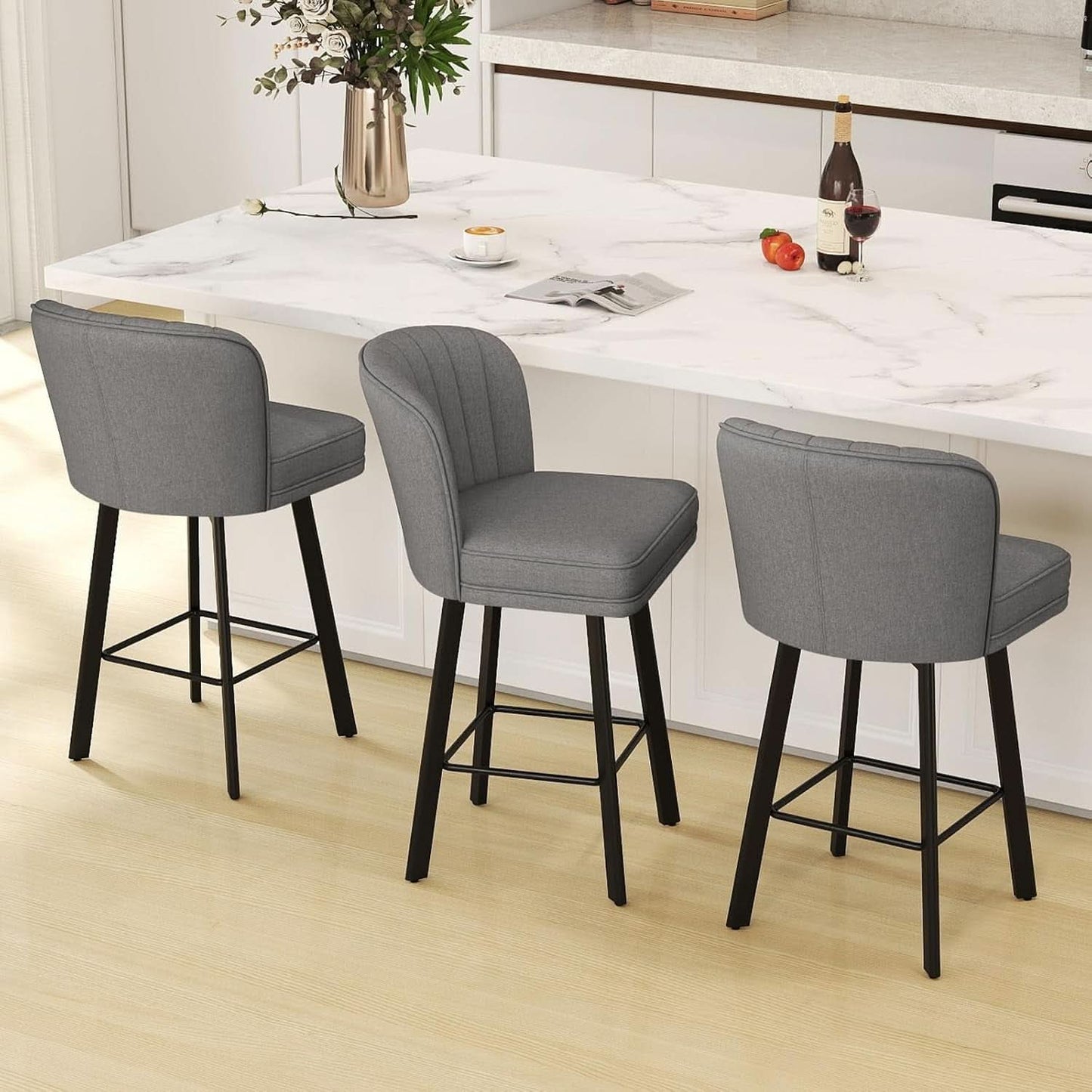 26 Counter Height Bar Stools Set Of 3 Gray Faux Leather