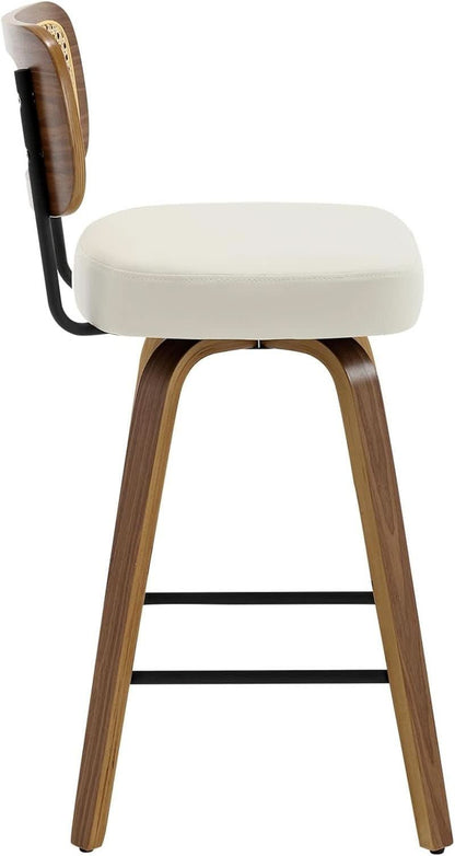 Swivel Counter Height Bar Stools Set of 4 Cream Upholstered Rattan Back