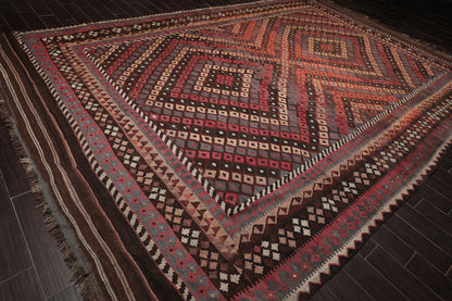10'5" x 16' Palace Antique Hand-Woven Wool Turkish Afghan Kilim Area Rug Rust
