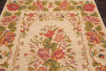 5'6" x 7'6" Hand Knotted Wool Reversible Floral Area Rug Beige