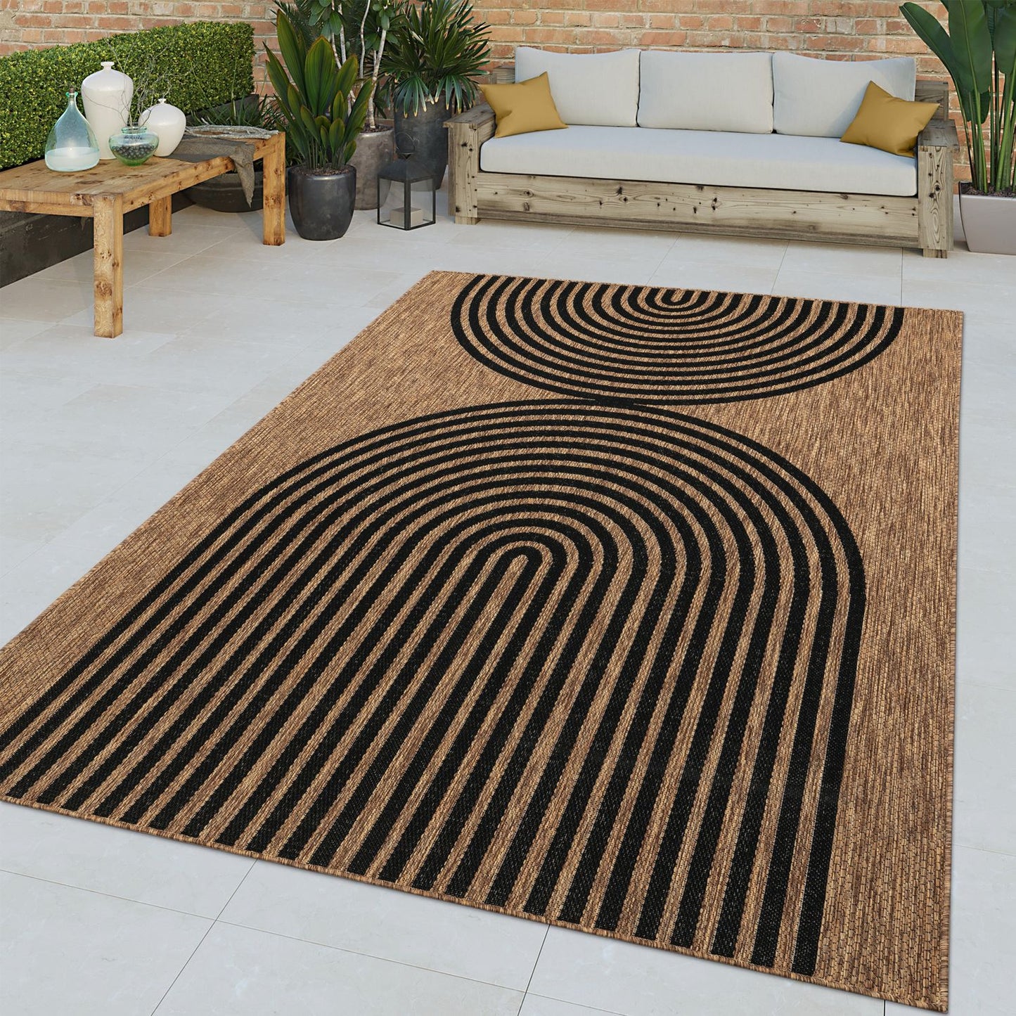In- & Outdoor Rug Captera with Minimalistic Line Pattern in Nature Beige