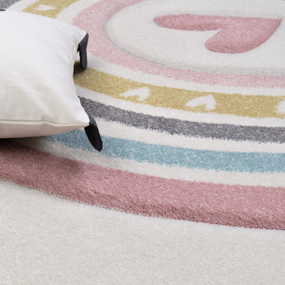 Kids Rug Cosmo with Rainbow & Hearts in Cream