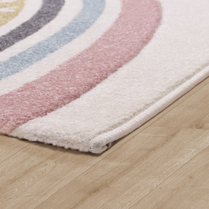 Kids Rug Cosmo with Rainbow & Hearts in Cream