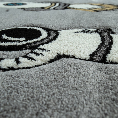 Space Rug for Kids with Astronauts & Rockets in Grey