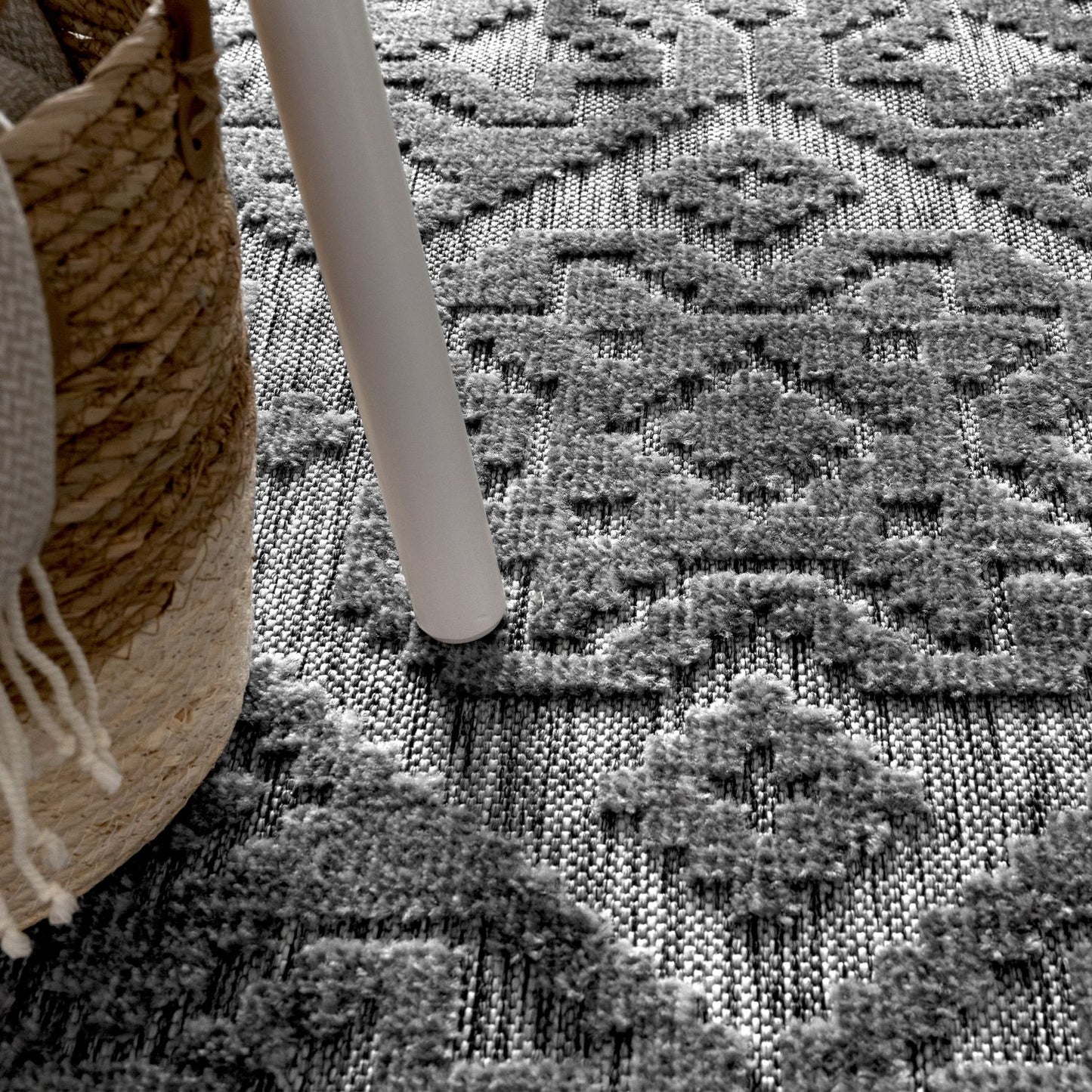 In- & Outdoor Rug Marrakesh High-Low Diamond Effect Pattern Anthracite