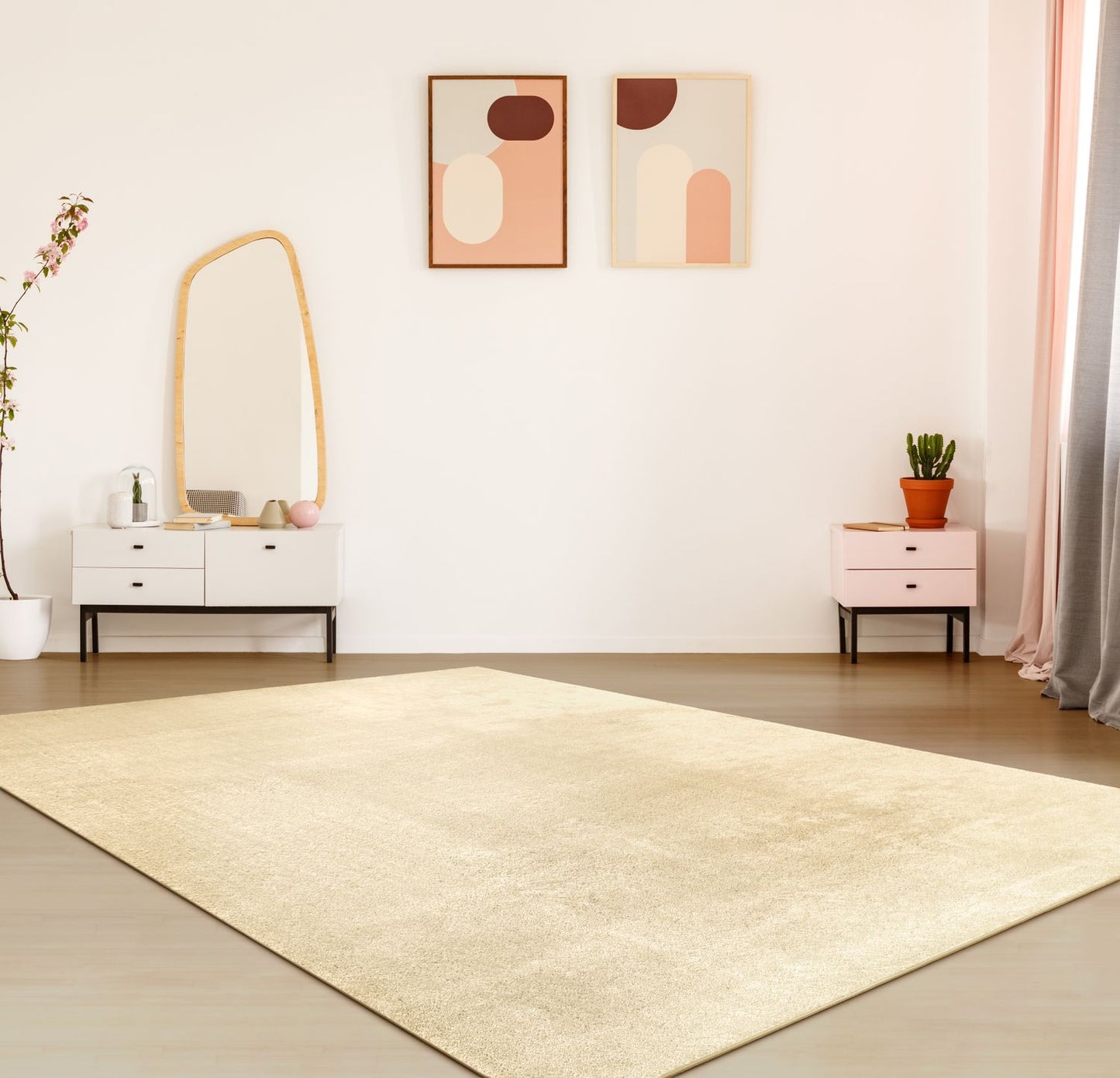 Soft Area Rug with Anti-Slip Backing Washable - Beige