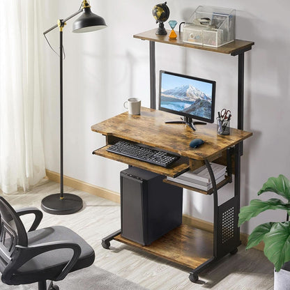 Three Tier Rolling Computer Desk with Keyboard Tray