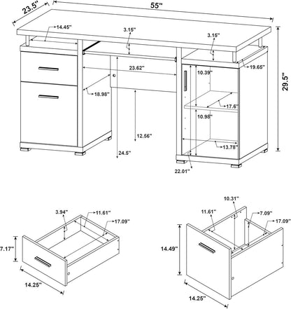 55 Inch Modern Wood Desk With 2 Drawers For Home Office