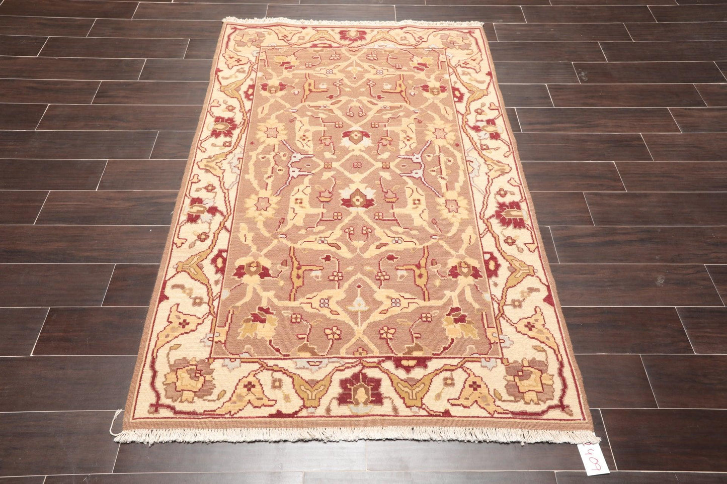 3'10" x 5'10" Hand Knotted Wool High Low Pile Area Rug Brown