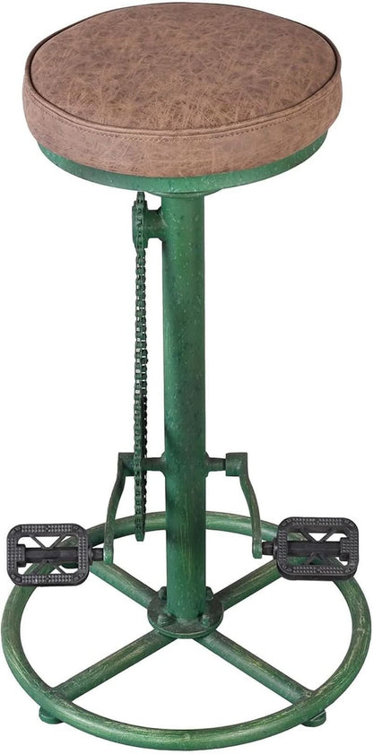 Antique Green Height Adjustable Bar Stool Set Of 2 With Bicycle Wheel Design