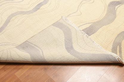 8x10 Ivory Hand Knotted Modern Sand Bars Abstract 100% Wool Pile Area Rug