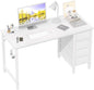 White Computer Desk With Fabric Drawers 47 Inch Reversible Study Desk