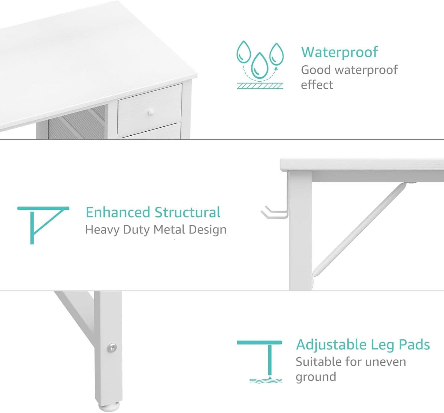 White Computer Desk With Fabric Drawers 47 Inch Reversible Study Desk