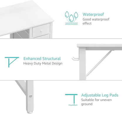White Computer Desk With Fabric Drawers 47 Inch Reversible Study Desk