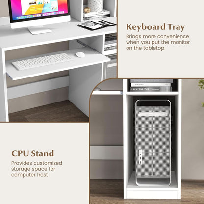 White Desk With Hutch And Charging Station For Home Office