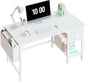 White 40 Inch Computer Desk With Drawers For Small Space Home Office
