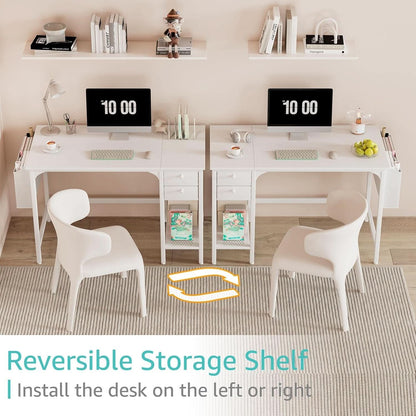 White 40 Inch Computer Desk With Drawers For Small Space Home Office