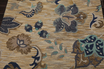 5' x 8' Handmade Wool Loop Pile Floral Traditional Oriental Area Rug Beige