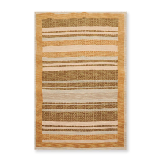 3'10" x 5'10" Hand Knotted Wool High Low Pile Area Rug Beige