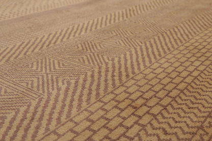 8' x 10' Hand Knotted Contemporary 100% Wool Pile Area Rug Tan