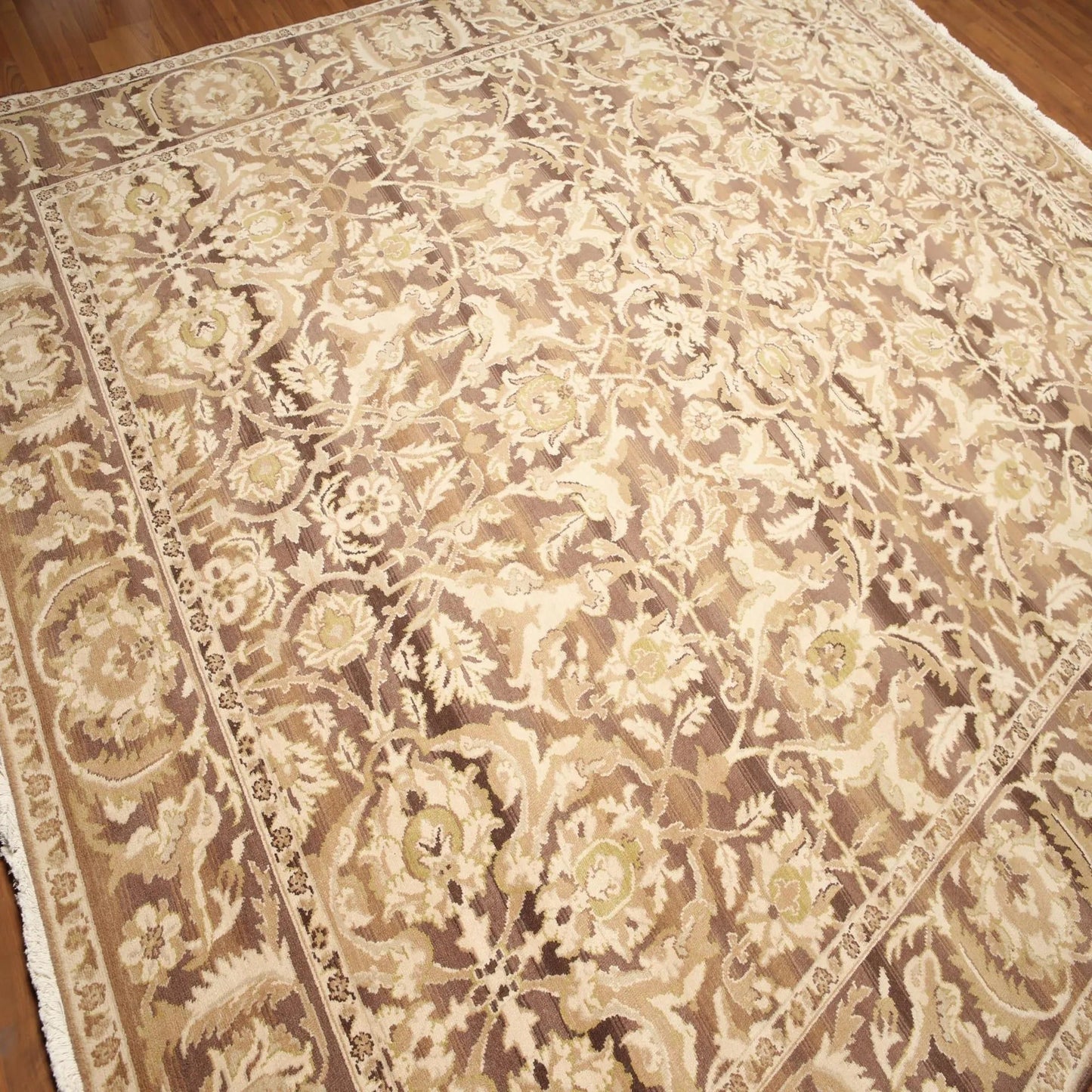 Hand Knotted Wool Traditional Oriental Area Rug Full Pile Beige 9' x 12'